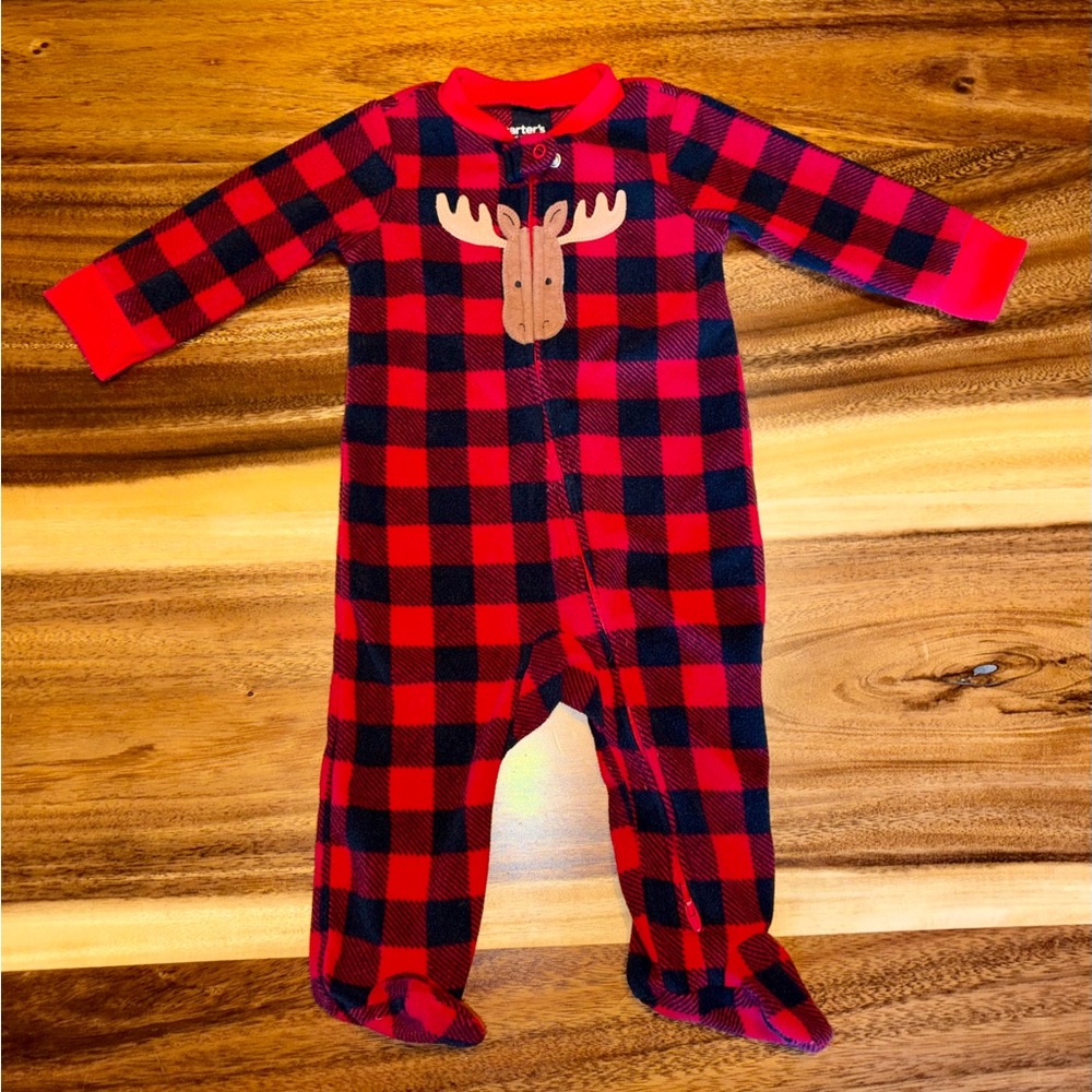 Carter's Red and Black Buffalo Check Footies